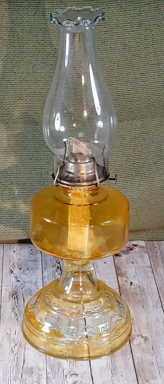 Vintage Glass Oil Lamp With Eagle Burner And Clear Glass Chimney 18.  5 "
