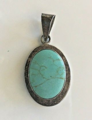 Vintage Sterling 925 Mexico Pendant With Turquoise Stone Signed Tc - 120
