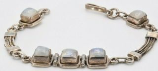 Vintage Moonstone Hook & Eye Bracelet Solid Sterling Silver 925 7.  25 "