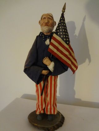 Vintage Hand Made Americana Primitive Folk Art Uncle Sam Carved Sculpture