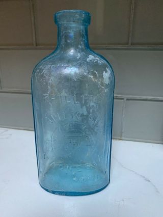 Vintage Phillips Milk Of Magnesia In Rare Pale Aqua,  Dated 1906.