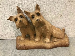 Vintage Pair Terriers Cast Iron Doorstop Hubley Scotties