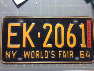 Vintage 1964 York Worlds Fair License Plate Ny Ek 2061 Take A Look