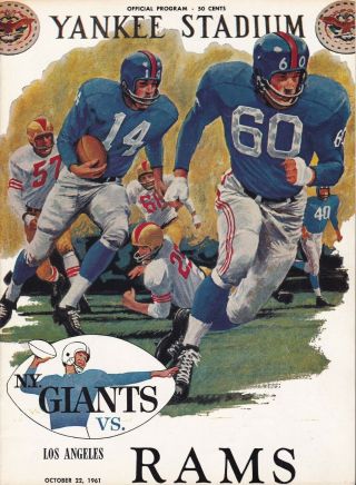 York Giants Vs Los Angeles Rams 1961 Football Program With 10 Autographs