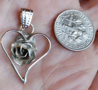 Vintage Navajo Sara Yazzie Sterling Silver 925 Heart Rose Necklace Pendant