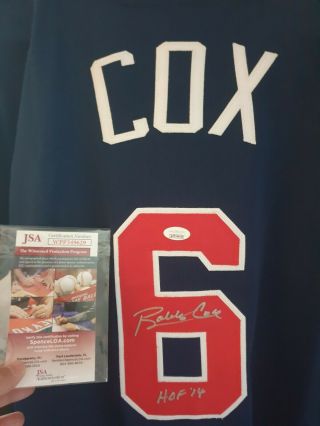 Atlanta Braves Manager Bobby Cox Autographed Custom Jersey Hall Fame W/ Jsa