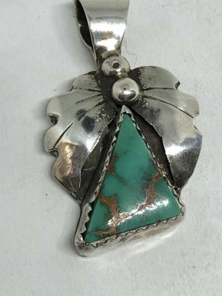 Vintage Navajo Julia Martinez Sterling Silver Turquoise Pendant Signed Jjm