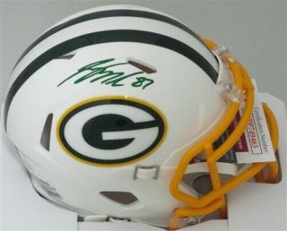 Packers Jordy Nelson Signed Riddell Flat White Speed Mini Helmet Auto - Jsa