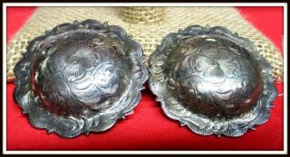 Pair Vintage Screw In Hand Engraved Saddle Conchas In