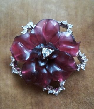 Vintage Nolan Miller French Chateau Flower Swarovski Crystal Brooch Pin Signed
