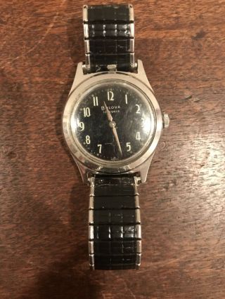 Bulova 17 Jewels Vintage Black Wrist Watch Analog Waterproof Stainless Steel Men
