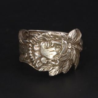 Vtg Sterling Silver - Indian Chief Head Spoon Handle Ring Size 11.  5 - 7g