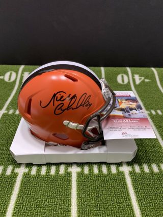 Nick Chubb Signed Cleveland Browns Orange Mini Helmet Jsa Witness 594 Playoffs
