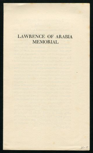 T E Lawrence / Lawrence Of Arabia Memorial First Edition