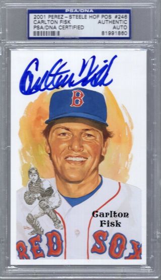 Carlton Fisk Hand Signed Hall Of Fame Perez Steele Card Red Sox Psa Slabbed