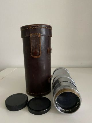 Vintage Carl Zeiss Jena Triotar Telephoto Lens 1:4 F=13.  5cm W/ Leather Case