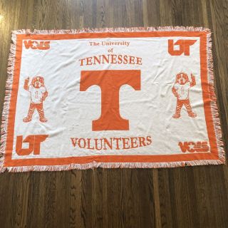 Vintage University Of Tennessee Volunteers Woven Throw Blanket Fringe Vols Ut