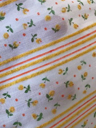 Vtg Yellow Flocked Tiny Flowers Pin Stripe Stiff Semi Sheer Cotton Blend Fabric