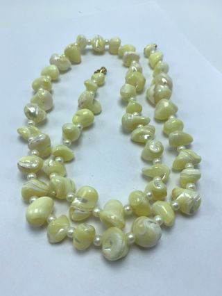Vintage White Murano Venetian Glass Art Beads Strand Necklace