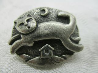 Vintage Estate Jewelry 1999 George Carruth Studio Brooch Pin Cat Moon House