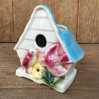 Vintage Mccoy Or Shawnee Usa Pottery Bird House Wall Pocket Planter Vase