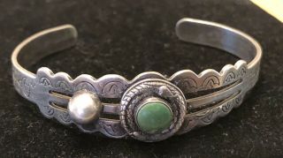Vintage Sanford Navajo Sterling Silver Cuff Bracelet Turquoise American Indian