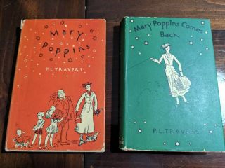 Mary Poppins & Mary Poppins Comes Back Vintage Hardcovers W/dj
