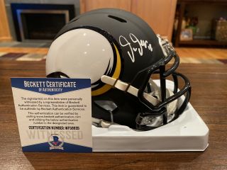 Justin Jefferson Autographed Minnesota Vikings Amp Mini Helmet Witness Beckett 2