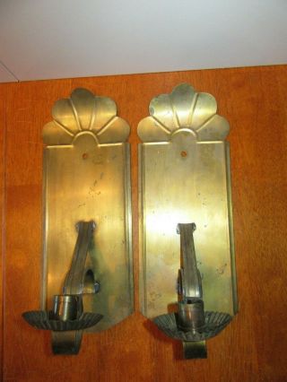 Vintage Pair Set 2 Large Solid Brass Metal Wall Candle Sconce Holder Sticks