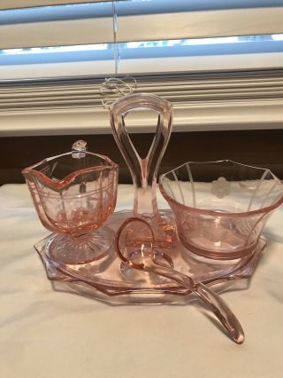 Vintage Pink Depression Glass,  Creamer,  Sugar,  Tray