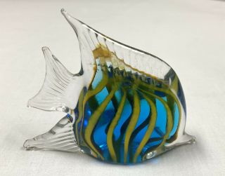 Vintage Venetian Blown Glass Yellow Blue Tropical Fish Art Figurine 4 "