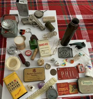 Vintage Junk Drawer (military,  Sterling,  Advertising,  Collectibles)