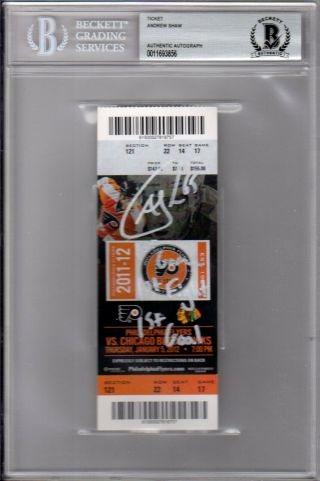 Beckett Andrew Shaw Signed Inscribed " 1st Game 1st Fight 1st Goal " Ticket Stub 6