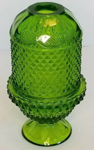 Vintage Viking Glass Green Diamond Point Fairy Tea Light Candle Lamp Euc