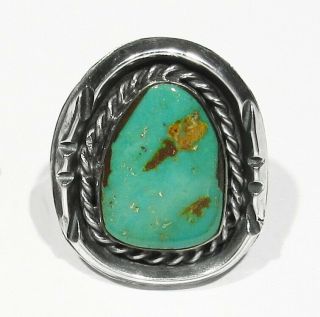 Big Vintage 1970s Signed Navajo 925 Silver Natural Royston Mans Turquoise Ring 7
