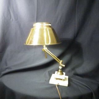 Vintage Brass Desk Lamp With Marble Base Articulating And Metal Shade