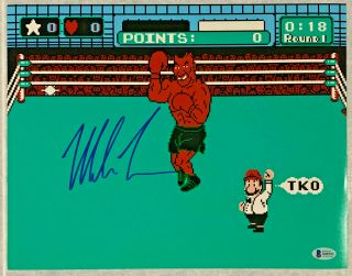 Mike Tyson Autographed 11x14 Punch Out Boxing Photo Signed Beckett Bas