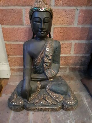 Vintage Hand Carved Wooden Meditating Buddah