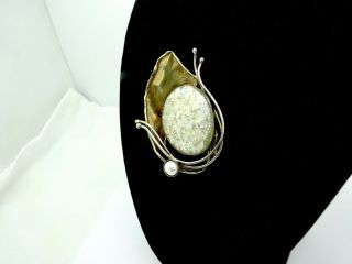 Avi Soffer Gilt 925 Silver - Vintage Roman Glass Pearl Brooch Pin/pendant