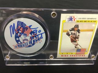 Mike Eruzione Signed Autographed 1980 Usa Olympic Hockey Miracle On Ice Puck
