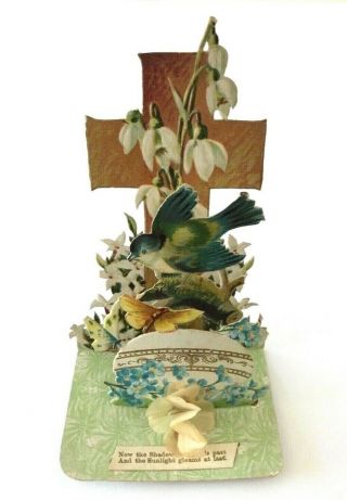 Vintage Antique Easter Egg Bird Cross Card Raphael Tuck Sons Stand Up Butterfly