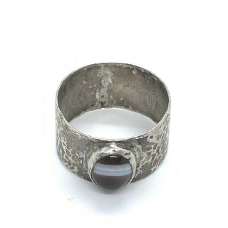Vintage Arts And Crafts Sterling Silver Banded Agate Ring 26