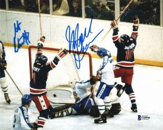 Steve Christoff & Mark Johnson Signed 8x10 Photo Usa Olympic Hockey Beckett Bas