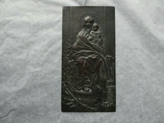 Vintage Bronze/metal Religious Icon Wall Plaque Of Madonna And Child