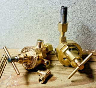 2 Vintage Brass Pressure Regulator Valve,  Steampunk Lamp Base Part,  Heavy Gauge