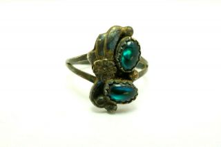 Vintage Navajo Sterling Silver Blue Green Paua Shell Ring Size 6.  75