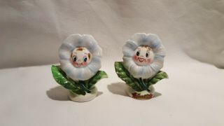 Vintage Anthropomorphic Flowers With Faces Salt And Pepper Shakers Py