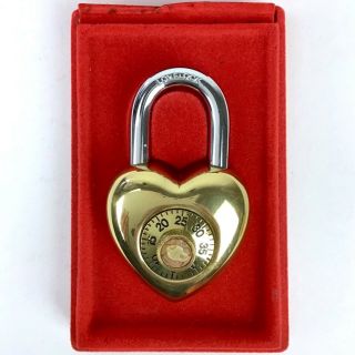 Vintage Lovelock Combination Padlock Brass Metal Heart Shape Lock Box Novelty