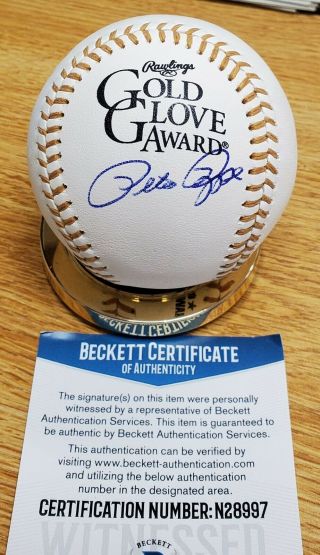 Autographed Pete Rose Official Gold Glove Major League Baseball Beckett Witness