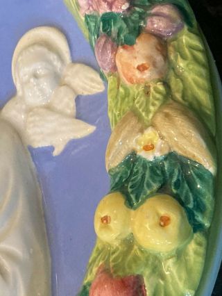 Vintage Madonna,  Child & Angels Hand - Painted Wall Hanging Dia.  9.  5” Italy,  MB285 3